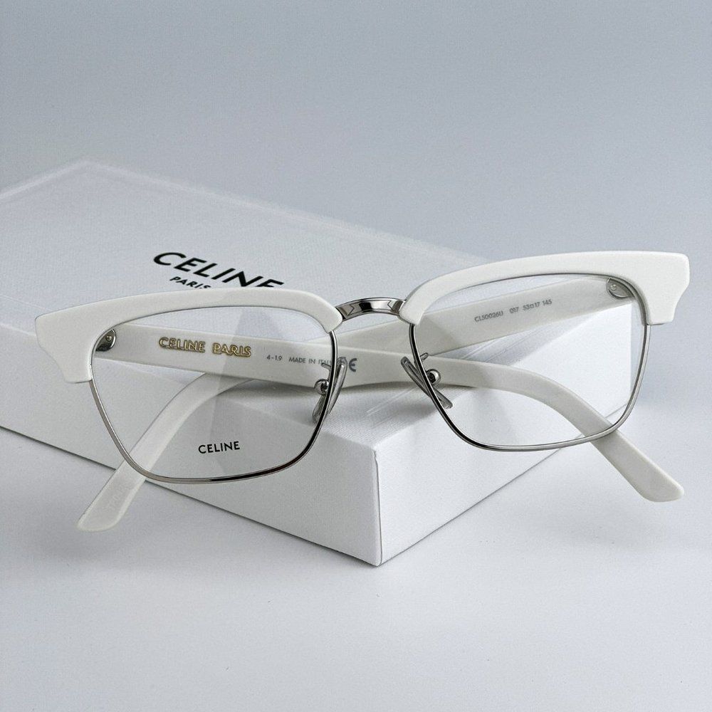 NEW Celine CL50026U 017 Matte Palladium White Geometric Women Eyeglasses